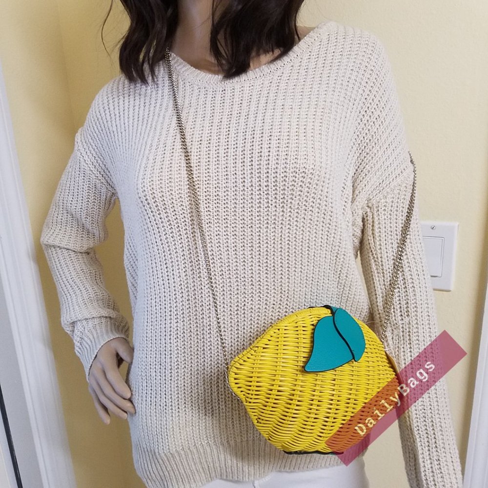 NWT KATE SPADE LEMON CROSSBODY WICKER YELLOW MULTI PICNIC PERFECT WKRU6833 - Picture 7 of 10